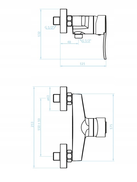 KUCHINOX MADERA BQM 740D - BATERIA PRYSZNICOWA ŚCIENNA CZARNA