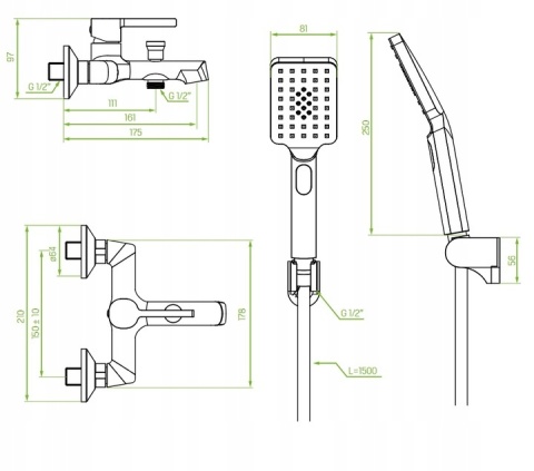 LAVEO ALITA BVA 711D - BATERIA WANNOWA Z ZESTAWEM PRYSZNICOWYM CZARNA