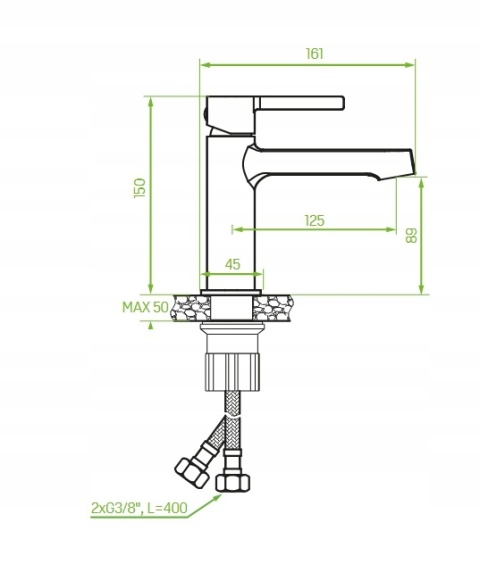 LAVEO ALITA BVA 022D - BATERIA UMYWALKOWA STOJĄCA NISKA Z KORKIEM KLIK KLAK CHROM