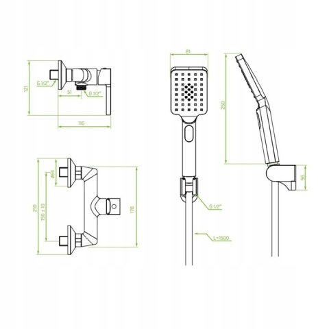 LAVEO ALITA BVA 041D - BATERIA PRYSZNICOWA Z ZESTAWEM PRYSZNICOWYM CHROM