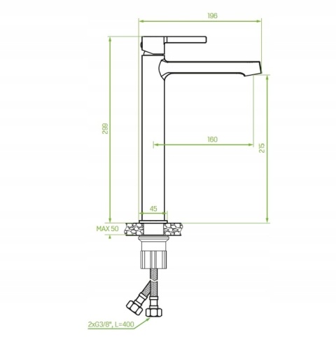 LAVEO ALITA BVA 32ND - BATERIA UMYWALKOWA NABLATOWA WYSOKA Z KORKIEM KLIK KLAK STAL SZCZOTKOWANA