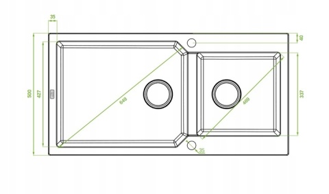 LAVEO MILOS SPM B209 - ZLEWOZMYWAK GRANITOWY 2-KOMOROWY 98X50 CM CZARNY MONOKOLOR