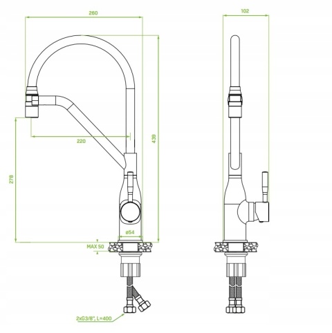 LAVEO COLINA BCO 778D - BATERIA ZLEWOZMYWAKOWA STOJACA Z WYLEWKĄ NA MAGNES 2-FUNKCYJNA CZARNA CHROM