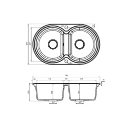 LAVEO DAFNE SBD 720T - ZLEWOZMYWAK GRANITOWY 2-KOMOROWY OKRĄGŁU 78X47 CM CZARNY
