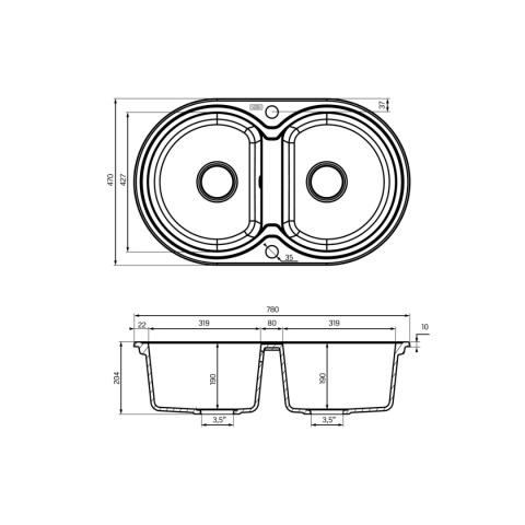 LAVEO DAFNE SBD 720T - ZLEWOZMYWAK GRANITOWY 2-KOMOROWY OKRĄGŁU 78X47 CM CZARNY