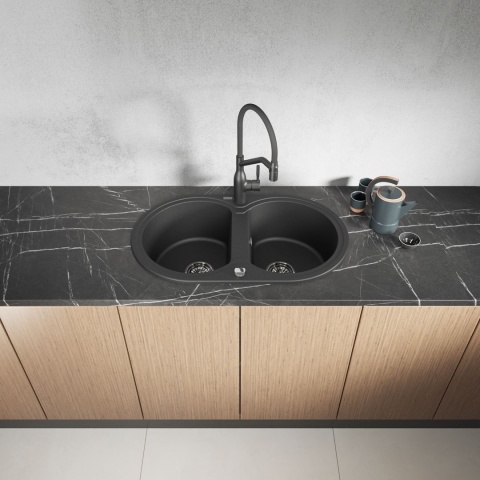 LAVEO DAFNE SBD 720T - ZLEWOZMYWAK GRANITOWY 2-KOMOROWY OKRĄGŁU 78X47 CM CZARNY