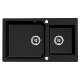 LAVEO MILOS SPM B208 - ZLEWOZMYWAK GRANITOWY 2-KOMOROWY 86X50 CM CZARNY MONOKOLOR