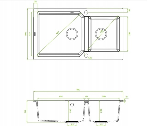LAVEO MILOS SPM B208 - ZLEWOZMYWAK GRANITOWY 2-KOMOROWY 86X50 CM CZARNY MONOKOLOR