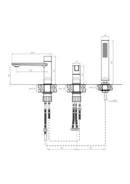 LAVEO TORES BVT G13D - BATERIA NAWANNOWA 3-OTWOROWA Z ZESTAWEM PRYSZNICOWYM ZŁOTO SZCZOTKOWANE