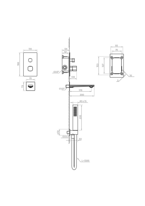 LAVEO TORES BVT 911P - ZESTAW WANNOWY PODTYNKOWY Z WYLEWKĄ KOMPLET GRAFIT