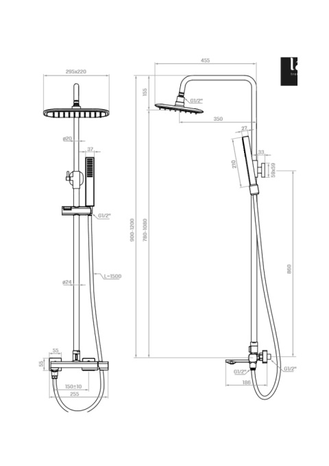 LAVEO TORES PLT G0KB - KOLUMNA PRYSZNICOWA Z BATERIĄ WANNOWĄ ZŁOTO SZCZOTKOWANE