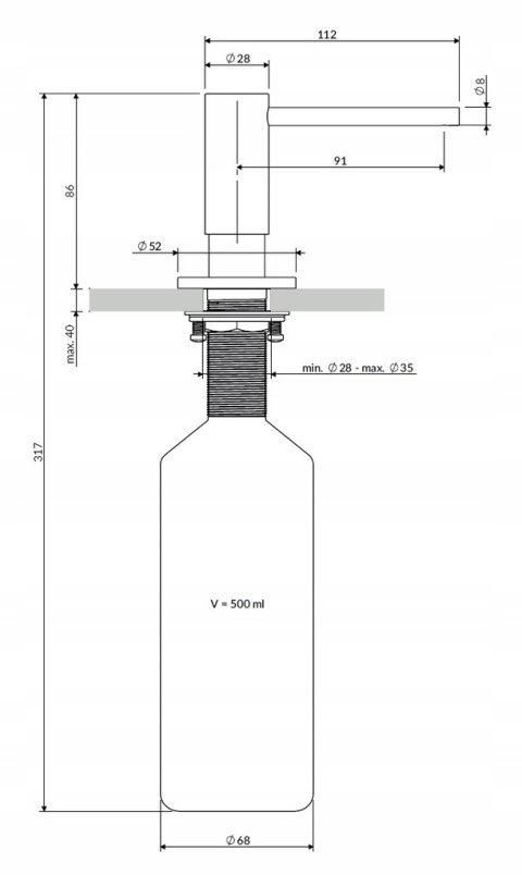 OMNIRES MODERN PROJECT MP60723BSB - DOZOWNIK MYDŁA W PŁYNIE NABLATOWY MOSIĄDZ SZCZOTKOWANY