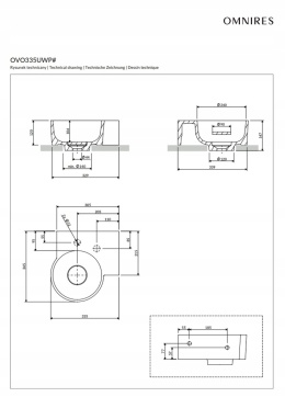 OMNIRES OVO M+ OVO335UWPBP - UMYWALKA NABLATOWA NAROŻNA WISZĄCA PRAWA BIAŁY POŁYSK 33x34