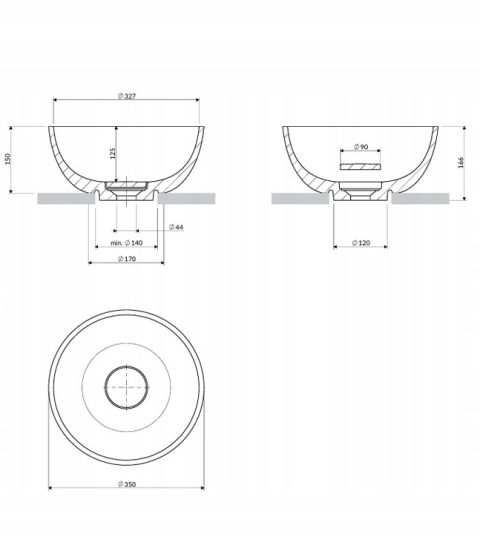 OMNIRES SHELL SHELL350UNWS - UMYWALKA NABLATOWA OKRĄGŁA BEŻOWA 35CM Z MASKOWNICĄ