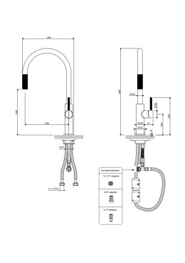 OMNIRES SWITCH SW9059BL - BATERIA KUCHENNA Z PODŁĄCZENIEM DO WODY FILTROWANEJ Z WYCIĄGANĄ WYLEWKĄ CZARNY MAT