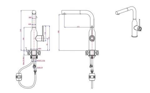 QUADRON ANGELINA 3573500_PVDG1 - BATERIA KUCHENNA STALOWA ZŁOTO SZCZOTKOWANE Z WYCIĄGANĄ WYLEWKĄ