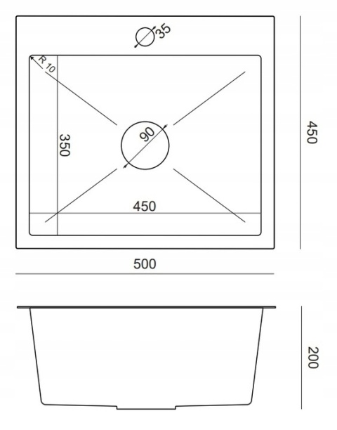 QUADRON LUKE 100 ZH5045BS - ZLEWOZMYWAK 1-KOMOROWY STALOWY WPUSZCZANY 50x45 CM Z SYFONEM