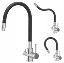 QUADRON AGNES 52141BS - BATERIA KUCHENNA STALOWA TRÓJDROŻNA Z ELASTYCZNĄ WYLEWKĄ CZARNĄ DO FILTRA WODY