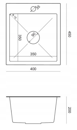 QUADRON LUKE 90 ZH4045BS - ZLEWOZMYWAK 1-KOMOROWY STALOWY WPUSZCZANY 40x45 CM Z SYFONEM