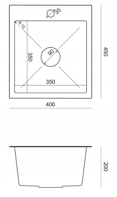 QUADRON LUKE 90 ZH4045BS - ZLEWOZMYWAK 1-KOMOROWY STALOWY WPUSZCZANY 40x45 CM Z SYFONEM