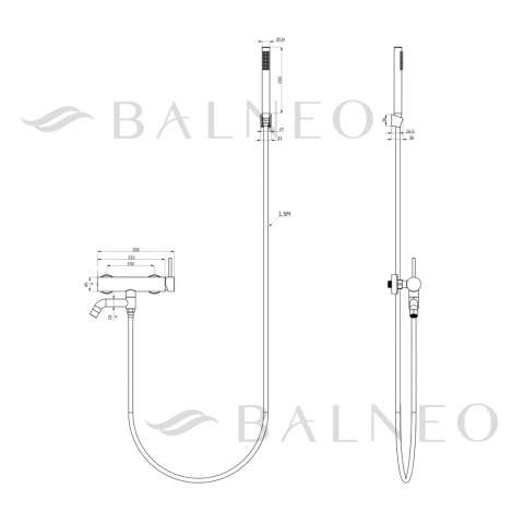 BALNEO BATERIA WANNOWA ŚCIENNA Z RUCHMOĄ WYLEWKĄ I ZESTAWEM PRYSZNICOWYM GRAFIT SZCZOTKOWANY CASCADE MODEL 1 GUN METAL