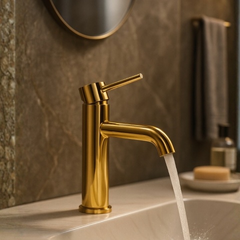 BALNEO BATERIA UMYWALKOWA STOJĄCA ZŁOTO SZCZOTKOWANE CASCADE MODEL 1 GOLD