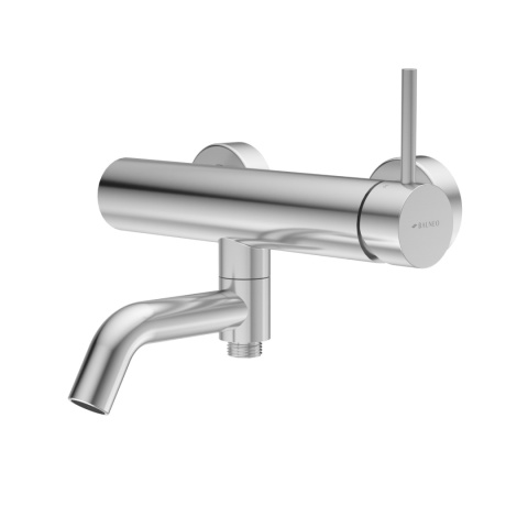 BALNEO BATERIA WANNOWA ŚCIENNA Z RUCHMOĄ WYLEWKĄ I ZESTAWEM PRYSZNICOWYM INOX SZCZOTKOWANY CASCADE MODEL 1 INOX