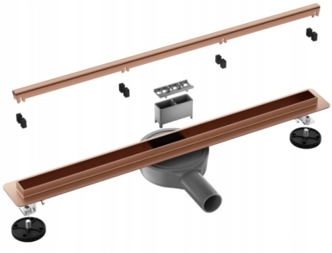 BALNEO SLIM LOW PROLINE COPPER 90 - ODPŁYW LINIOWY SLIM 90 CM, STAL NIERDZEWNA MIEDŹ SZCZOTKOWANA