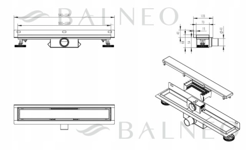 BALNEO WALL AND FLOOR COPPER 90 - ODPŁYW LINIOWY PRZYŚCIENNY 90 CM GŁĘBOKI OSADNIK DWUSTRONNY MIEDŹ SZCZOTKOWANA