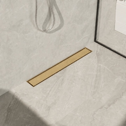 BALNEO WALL AND FLOOR GOLD 90 - ODPŁYW LINIOWY PRZYŚCIENNY 90 CM GŁĘBOKI OSADNIK DWUSTRONNY ZŁOTY SZCZOTKOWANY