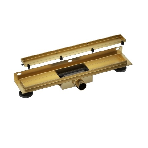 BALNEO WALL AND FLOOR GOLD 50 - ODPŁYW LINIOWY PRZYŚCIENNY 50 CM GŁĘBOKI OSADNIK DWUSTRONNY ZŁOTY SZCZOTKOWANY