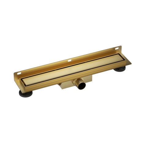 BALNEO WALL AND FLOOR GOLD 70 - ODPŁYW LINIOWY PRZYŚCIENNY 70 CM GŁĘBOKI OSADNIK DWUSTRONNY ZŁOTY SZCZOTKOWANY