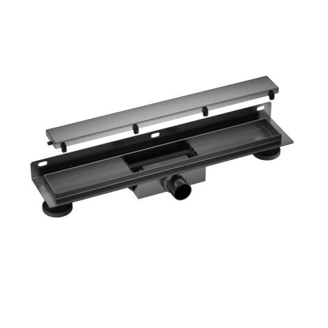 BALNEO WALL AND FLOOR GUN METAL 90 - ODPŁYW LINIOWY PRZYŚCIENNY 90 CM GŁĘBOKI OSADNIK DWUSTRONNY GRAFIT SZCZOTKOWANY