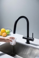 BLUE WATER CYRUS 4-DROŻNA CZARNY MAT - BATERIA ZLEWOZMYWAKOWA Z PODŁĄCZENIEM DO FILTRA Z WYCIĄGANĄ WYLEWKĄ CZARNY MAT