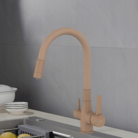 INVENA GLMAOUR BZ-02-F03 - BATERIA KUCHENNA Z PODŁĄCZENIEM FILTRA WODY BEŻOWA ELASTYCZNA WYLEWKA