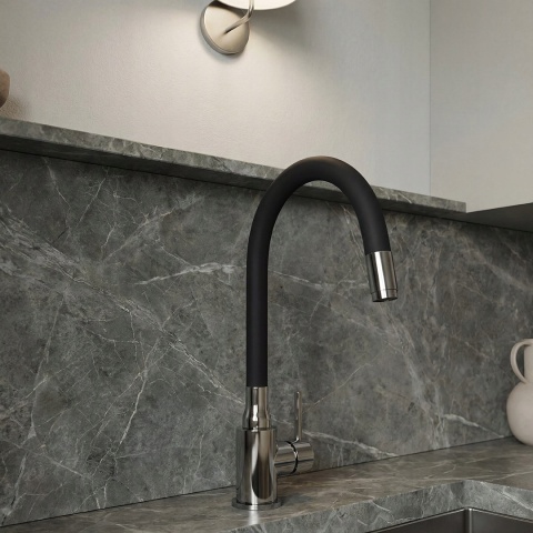 KUCHINOX NAVIRA B53 761D - BATERIA ZLEWOZMYWAKOWA Z ELASTYCZNĄ WYLEWKĄ CHROM CZARNA