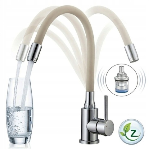 KUCHINOX NAVIRA B53 461D - BATERIA ZLEWOZMYWAKOWA Z ELASTYCZNĄ WYLEWKĄ CHROM BEŻOWA