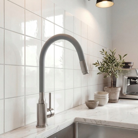 KUCHINOX NAVIRA B53 961A - BATERIA ZLEWOZMYWAKOWA Z ELASTYCZNĄ WYLEWKĄ STAL SZCZOTKOWANA SZARA