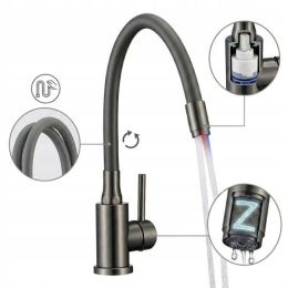 KUCHINOX NAVIRA B53 961E - BATERIA ZLEWOZMYWAKOWA Z ELASTYCZNĄ WYLEWKĄ GRAFIT