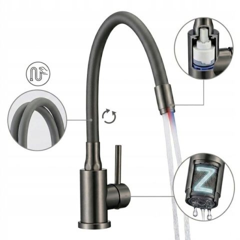 KUCHINOX NAVIRA B53 961E - BATERIA ZLEWOZMYWAKOWA Z ELASTYCZNĄ WYLEWKĄ GRAFIT