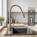 KUCHINOX VELIA B52 962A - BATERIA ZLEWOZMYWAKOWA Z ELASTYCZNĄ WYLEWKĄ STAL SZCZOTKOWANA SZARA 2-FUNKCYJNA