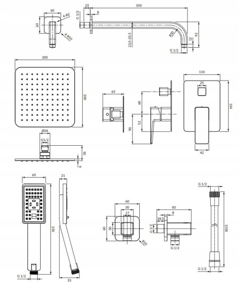 OMNIRES PARMA SYSPM10GR - SYSTEM PRYSZNICOWY PODTYNKOWY Z BATERIĄ GRAFIT